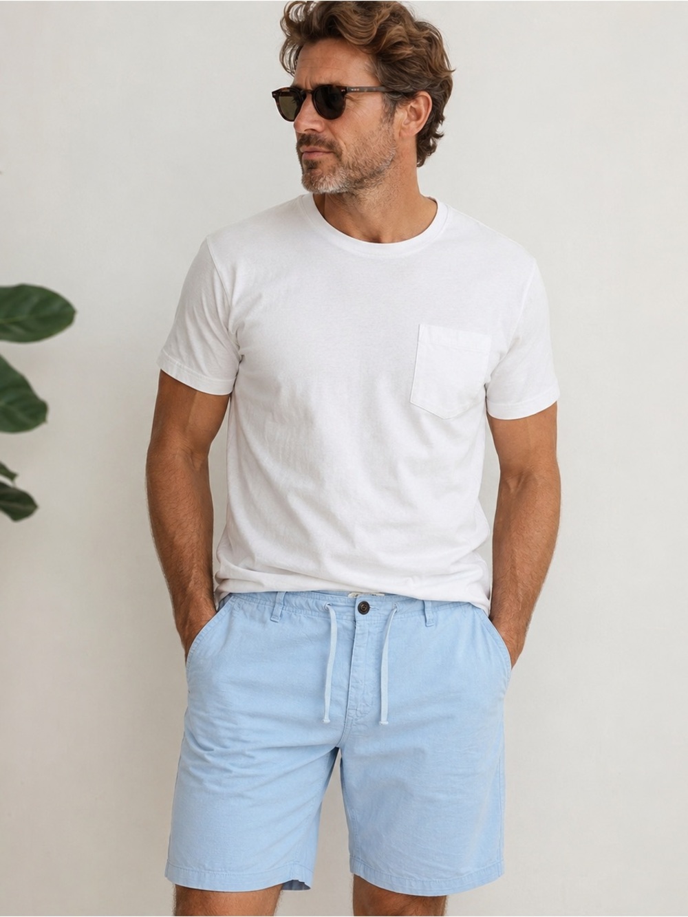 Lucky Brand Chino Shorts Men’s Size 38 Linen Blend Light Blue Flat Front Casual